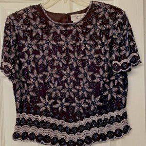 Papell Boutique Evening Beaded Silk Top - Size L Cruise, Formal, Wedding